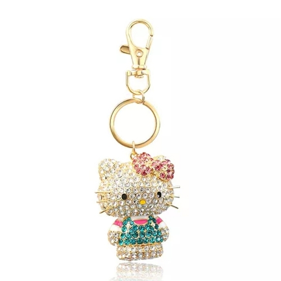 💚🔹️Hello Kitty 🔹️by Sanrio Keychain - Crystal-Studded Charm for Bag - Picture 1 of 9